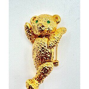 Vintage Napier Articulated Green Eyes Gold Tone Bear Brooch Pin